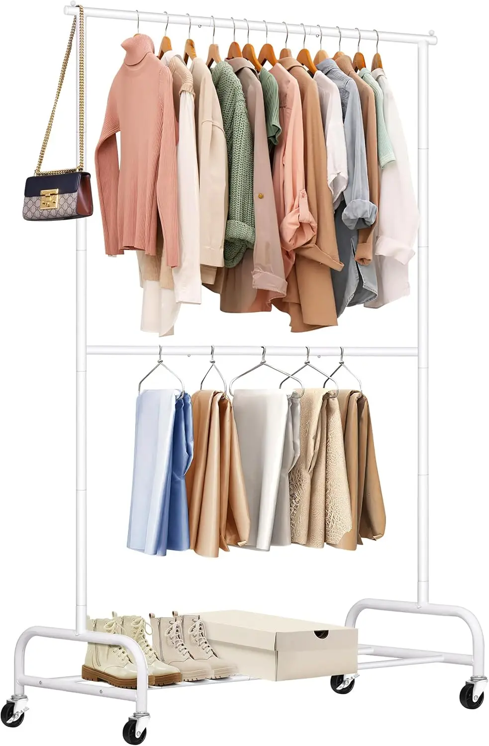 

Double Rod Heavy Duty Clothes Racks for Hanging Clothes, Metal Rolling Garment Rack With Wheels Clothes Hanger Rack Ward