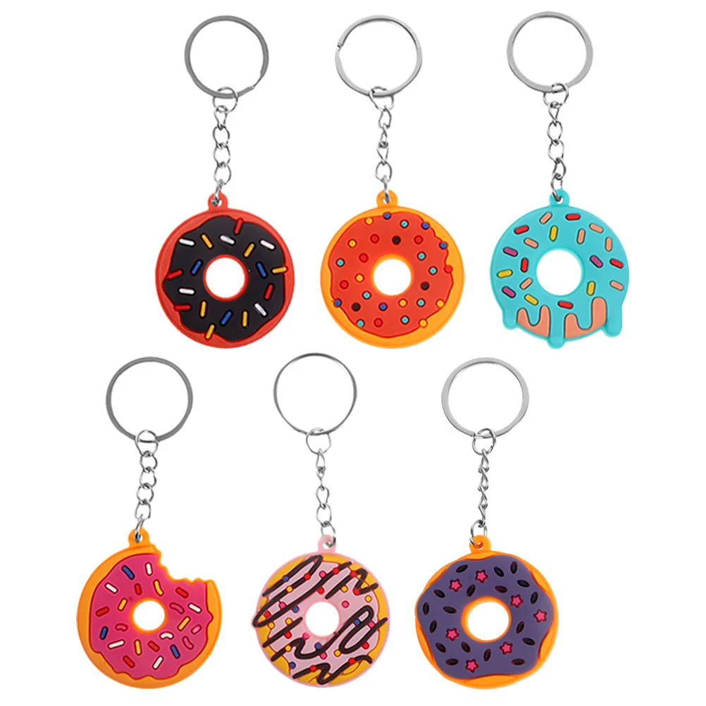 

6 Pcs Donut Keychain Pvc Soft Rubber Pendant Decoration 6pcs Locket Backpack Keychains For Bag Ring Portable Donuts Keyring