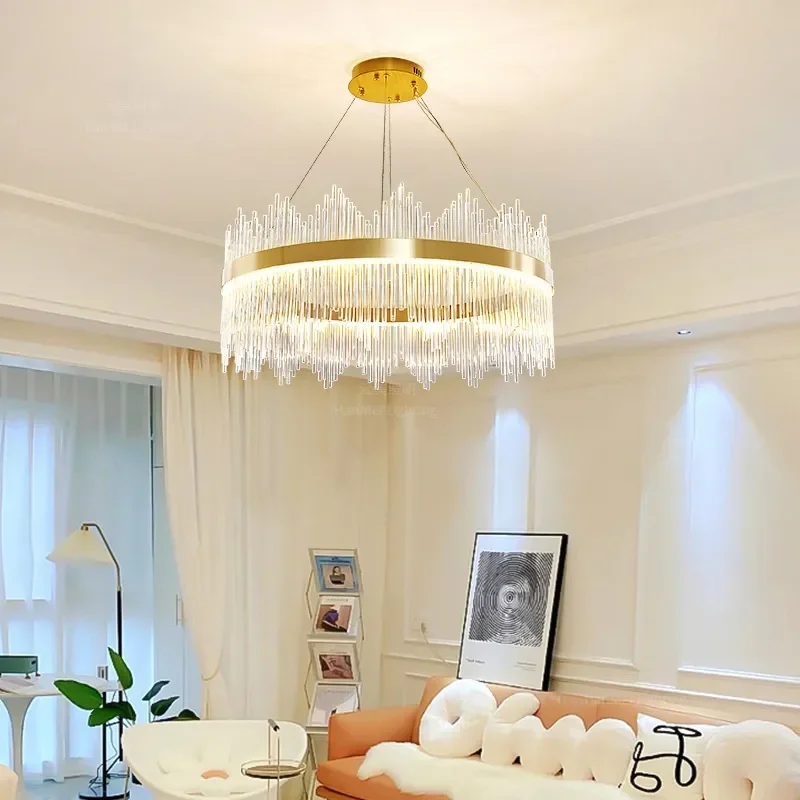 for Light Luxury Modern Simple Crystal Chandelier for Living Room Dining Room Bedroom Nordic Crown Lamp Atmosphere Lighting