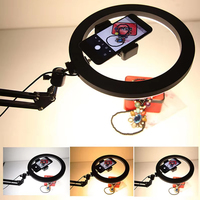 Overhead Tripod with Ring Light for Mobile Cell Phone Desktop Video Shooting Table Horizontal Smartphone Tripe for Cook Filming