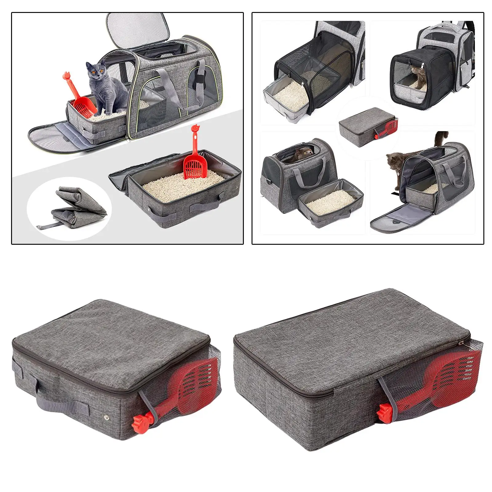 Foldable Cat Litter Box for Travel with Scoop Leakproof with Zipped Lid Lightweight Cat Toilet for Road Car Trip Outside Hotel - view 4
