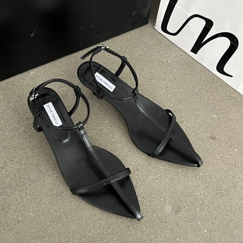 2024 Ankle Strap Women Sandals Brand Narrow Band Slide Beach Flip Flops Slingback Sandal Peep Toe Med Heel Shoes Sandalias Mujer