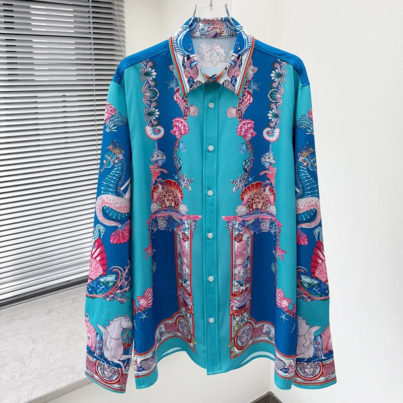 

Роскошная королевская рубашка, мужская повседневная рубашка с длинным рукавом, социальная пейсли, цифровая печать, манга, Лонна, рубашки для выпускного вечера, Roupas De Luxo Masculina