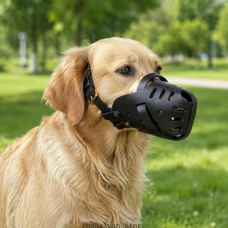 Verstellbarer Hunde-Mundschutz, Korbmaulkorb aus Leder für Training und Outdoor-Einsatz, 3XUF – Detail 4