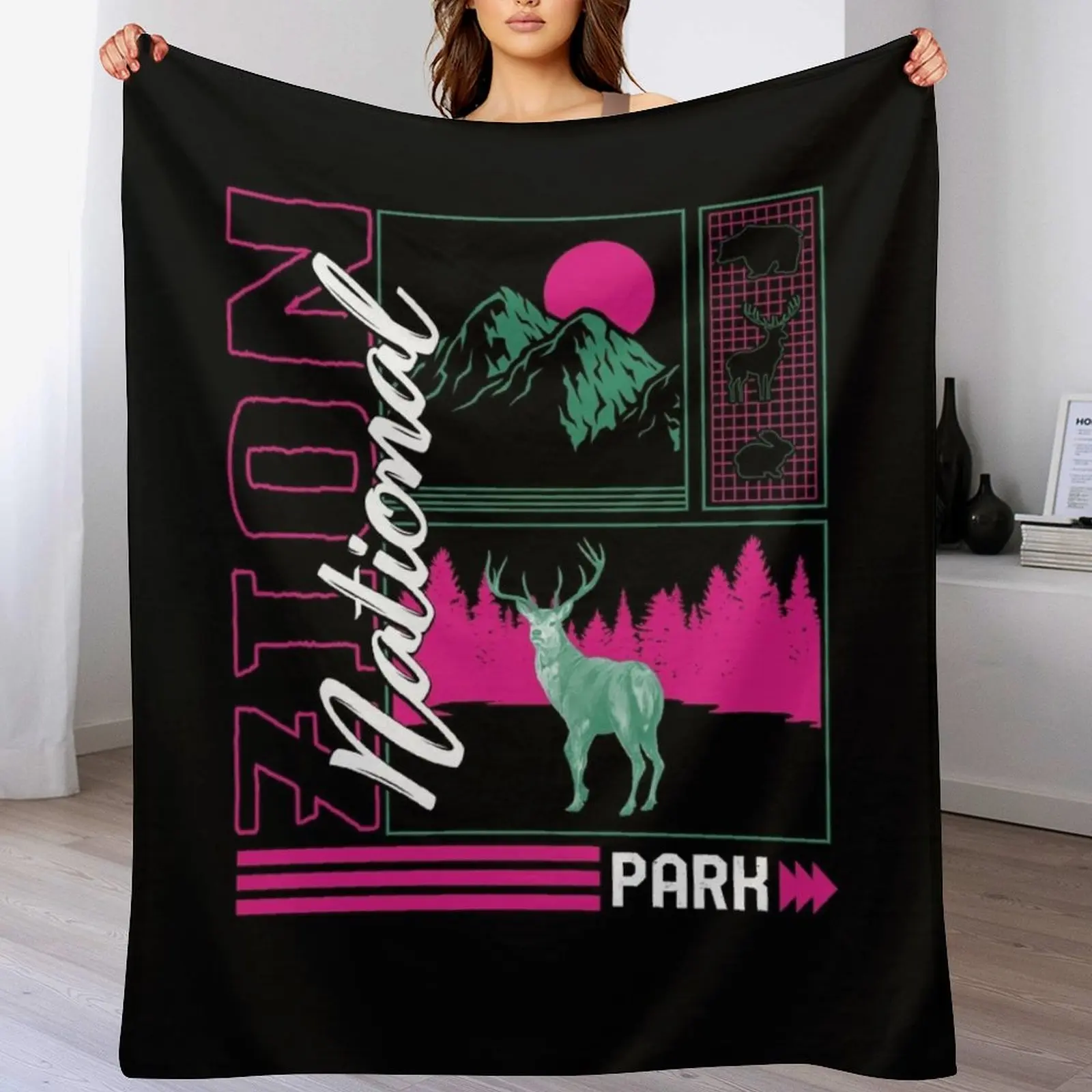 Zion National Park Shirt, Outdoor, Wildlife, National Park Outdoor Trip Gift Camping Lover, Vintage Retro Souvenir Throw Blanket