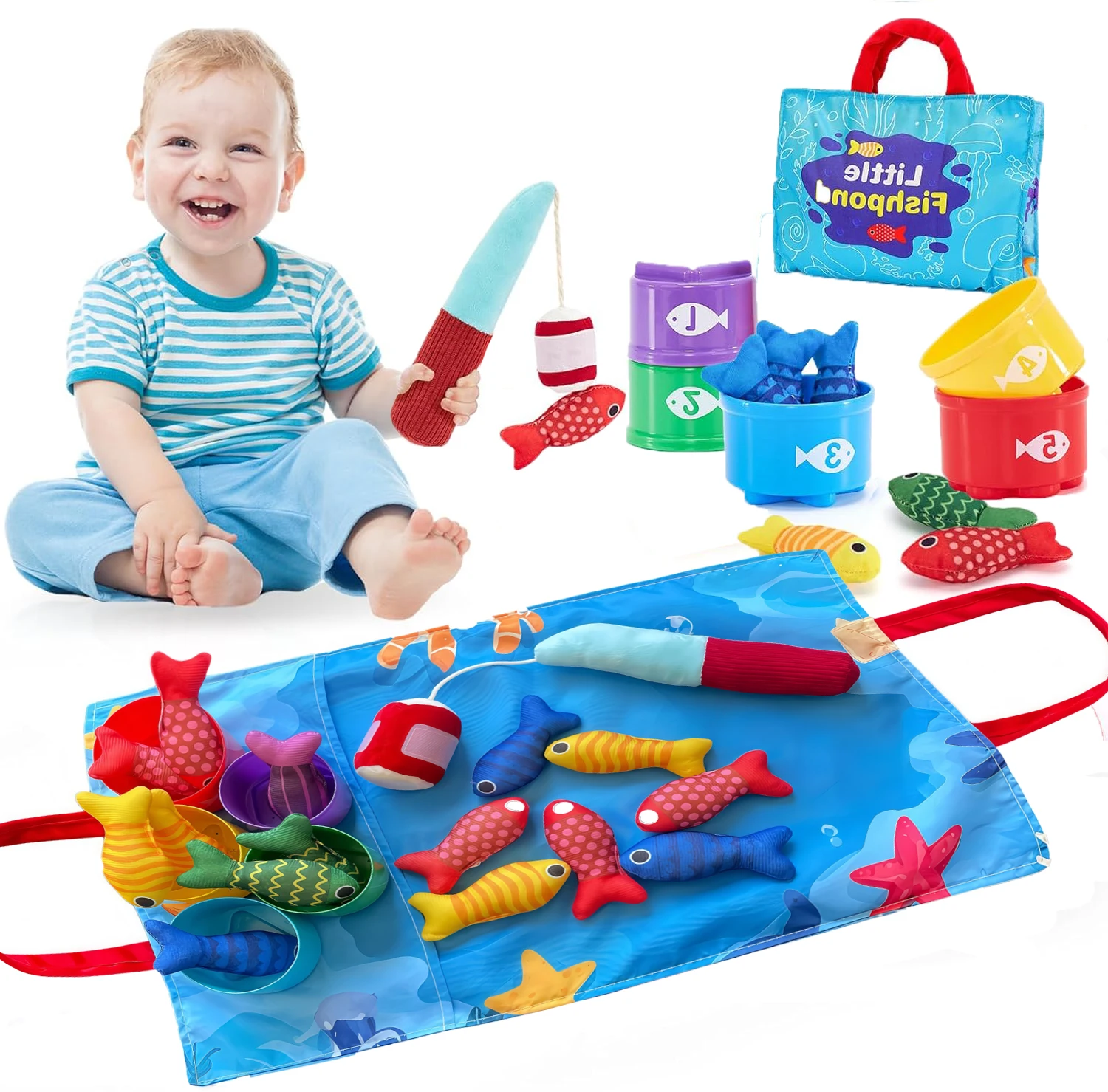 Montessori ของเล่นสําหรับเด็กวัยหัดเดินผ้าตกปลาเกมการศึกษาการเรียนรู้ของเล่นซ้อนถ้วยนับจํานวนการเรียงลําดับสีของเล่น