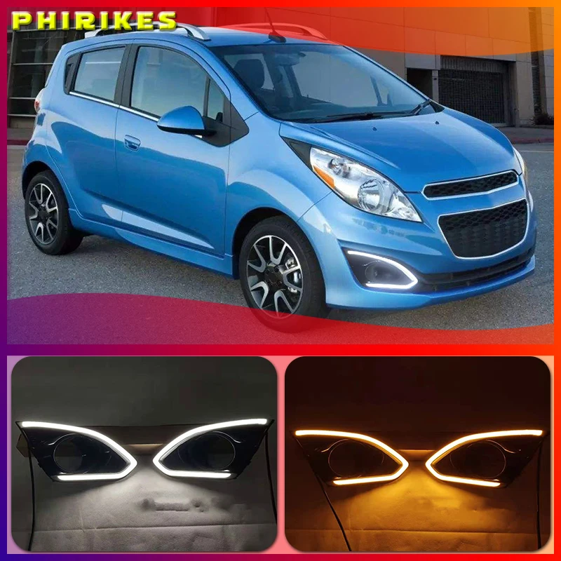 

12V LED DRL Daytime Running Light For Chevrolet Spark 2013 2014 2015 Yellow Turnning Signal Headlight Bumper lamps Daylights