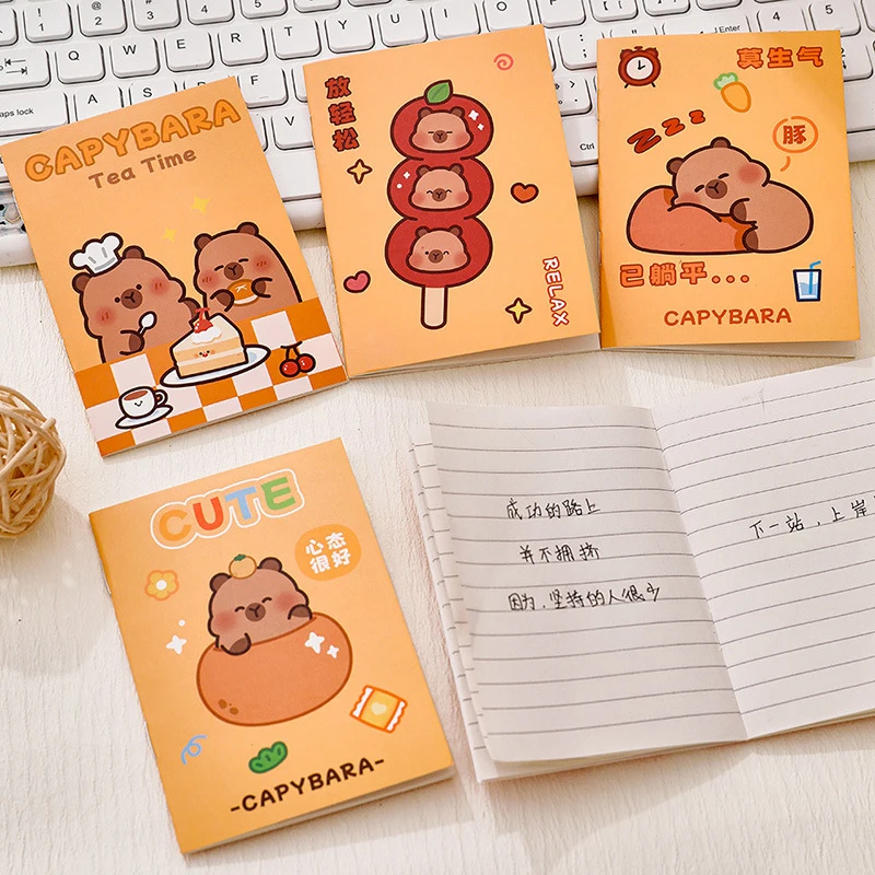 4 Stuks Cartoon Leuke Capibara Notebook Kawaii Pocket Boek Creatieve Mode Mini Notebook Wekelijkse Planner Dagboek Schoolbenodigdheden