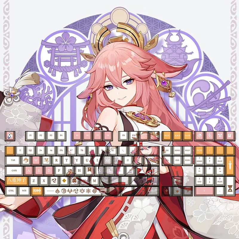 

Genshin Impact Cosplay Keycaps Keyboard Decoration PBT Yae Miko Raiden Shogun Anime Keycaps Oem Height for 61 87 104 108 Keys