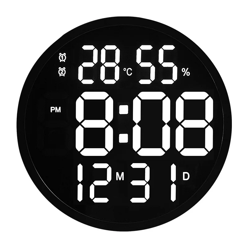 

12 inch Silent Led Wall Clock Alarm with Calendar Smart Brightness Temperature Thermometer Modern Home Decoration Gift Idea