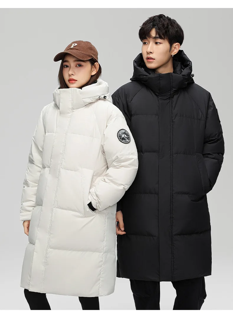 2026 New White duck down mid-length down jacket for winter hood warmth Men's and women's