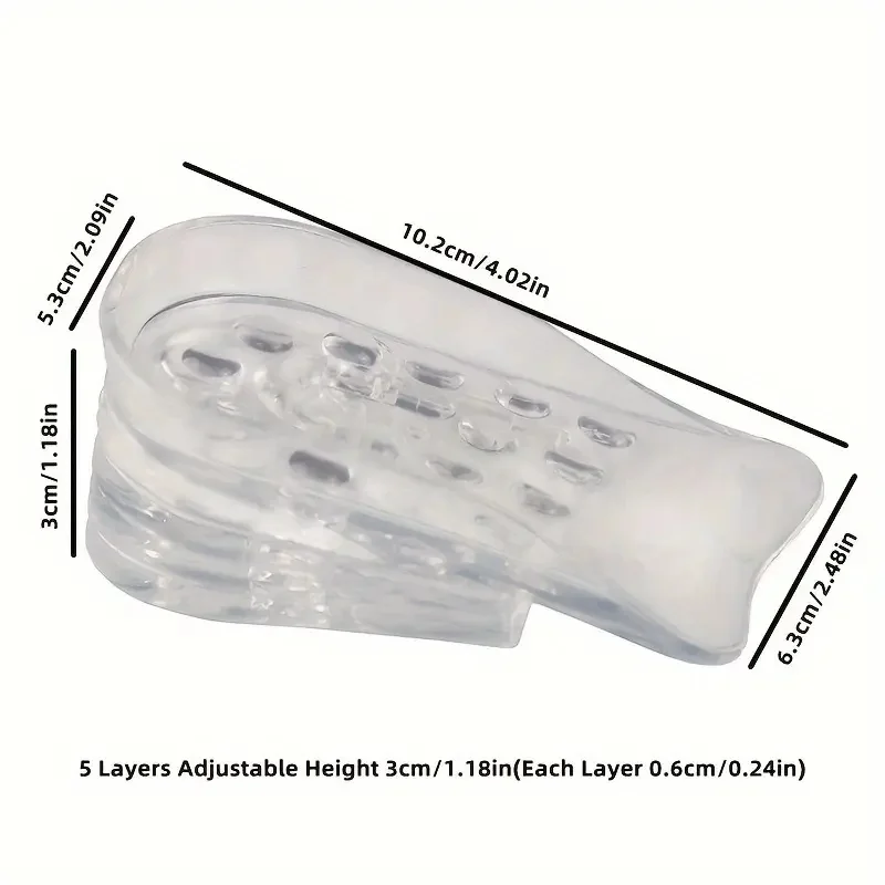 قطعتان من النعال الداخلية القابلة للتعديل مكونة من 5 طبقات، ارتفاع داخلي يزيد من وسادة الكعب الشفافة المريحة