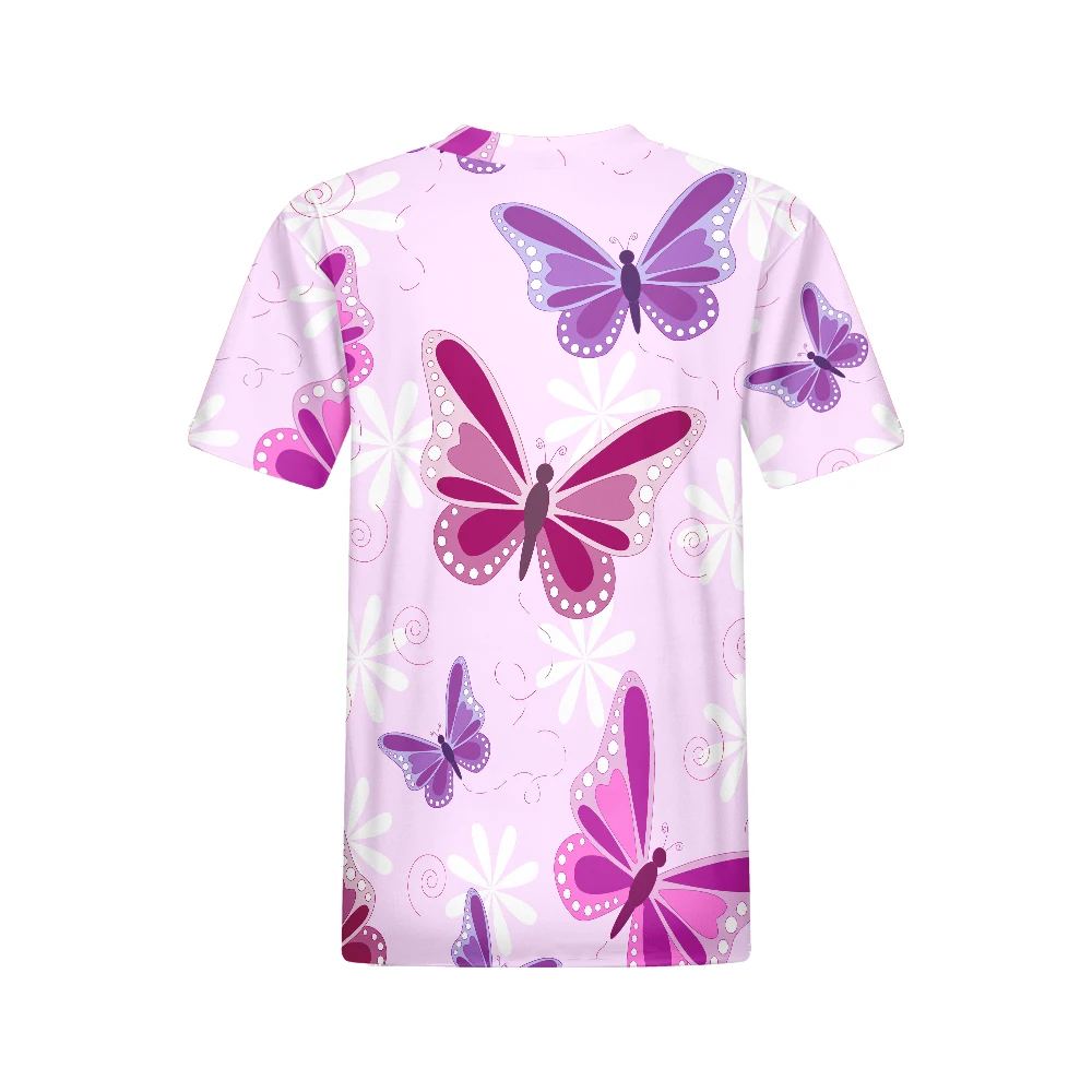 Butterfly pattern short sleeved top for women's commuting style comfortable and versatile round neck elegant temperament T-shirt