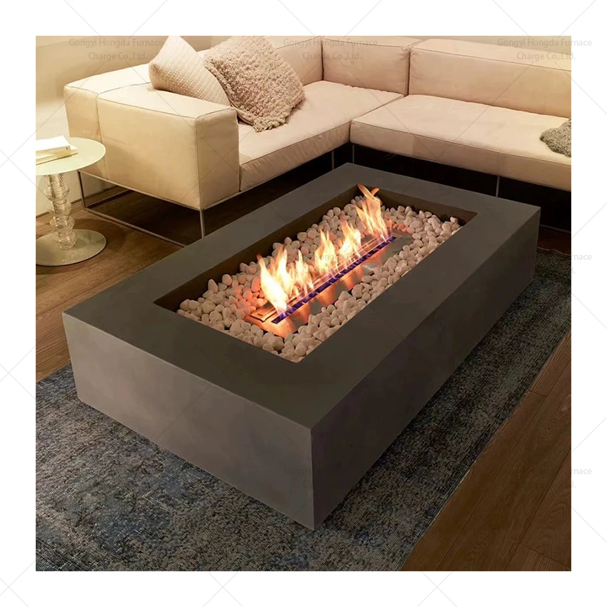 is-Living Concrete Gas Fire Pit Modern Outdoor Fireplace Rectangle Iron Garden Fire Pit Camping Use&