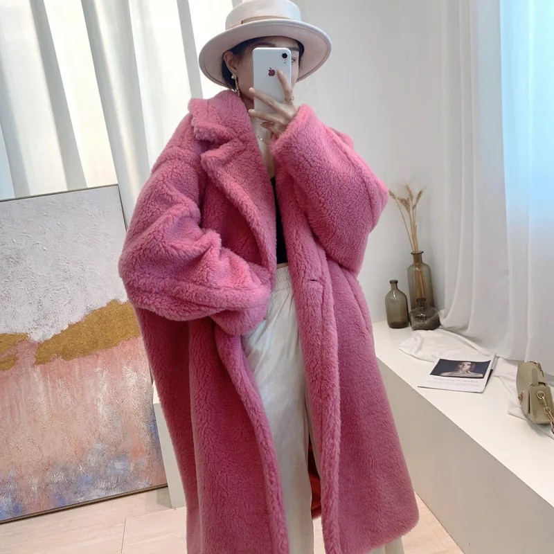 Super Long Fluffy Faux Fox Fur Trench Coat Women Lapel Contrast Color Furry Jacket Winter Clothes Women Faux Fur Coats Wh27