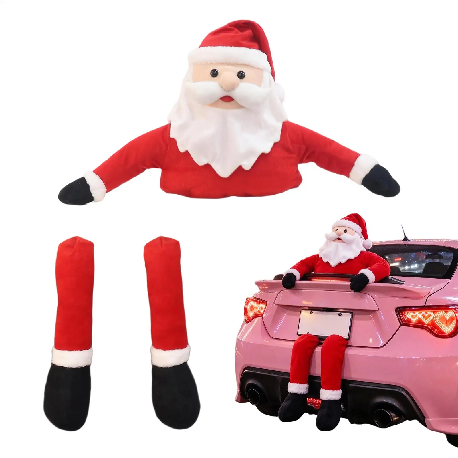 Christmas Car Decorations Plush Santa Claus Trunk Pendant Body and Dangling Legs Design Trunk Ornament for SUV Truck Road Trip