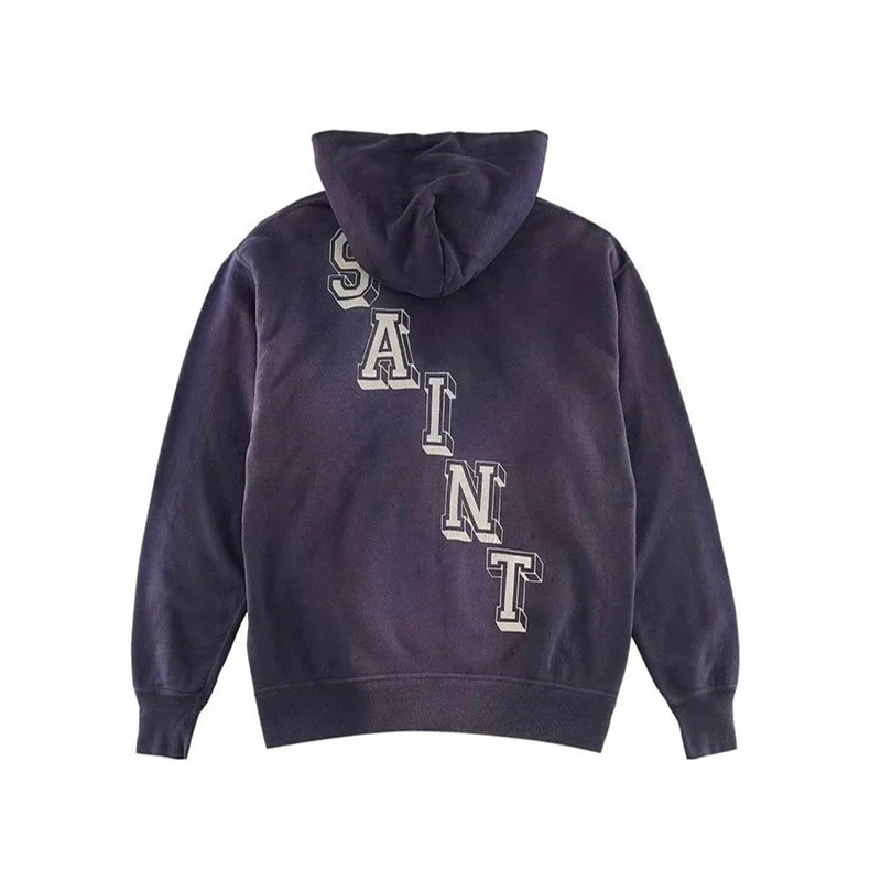 24FW Vintage Washed Purple Saint Hoodie Men Women 1:1 Best Quality Streetwear Destroy Pullover Oversized Hooded