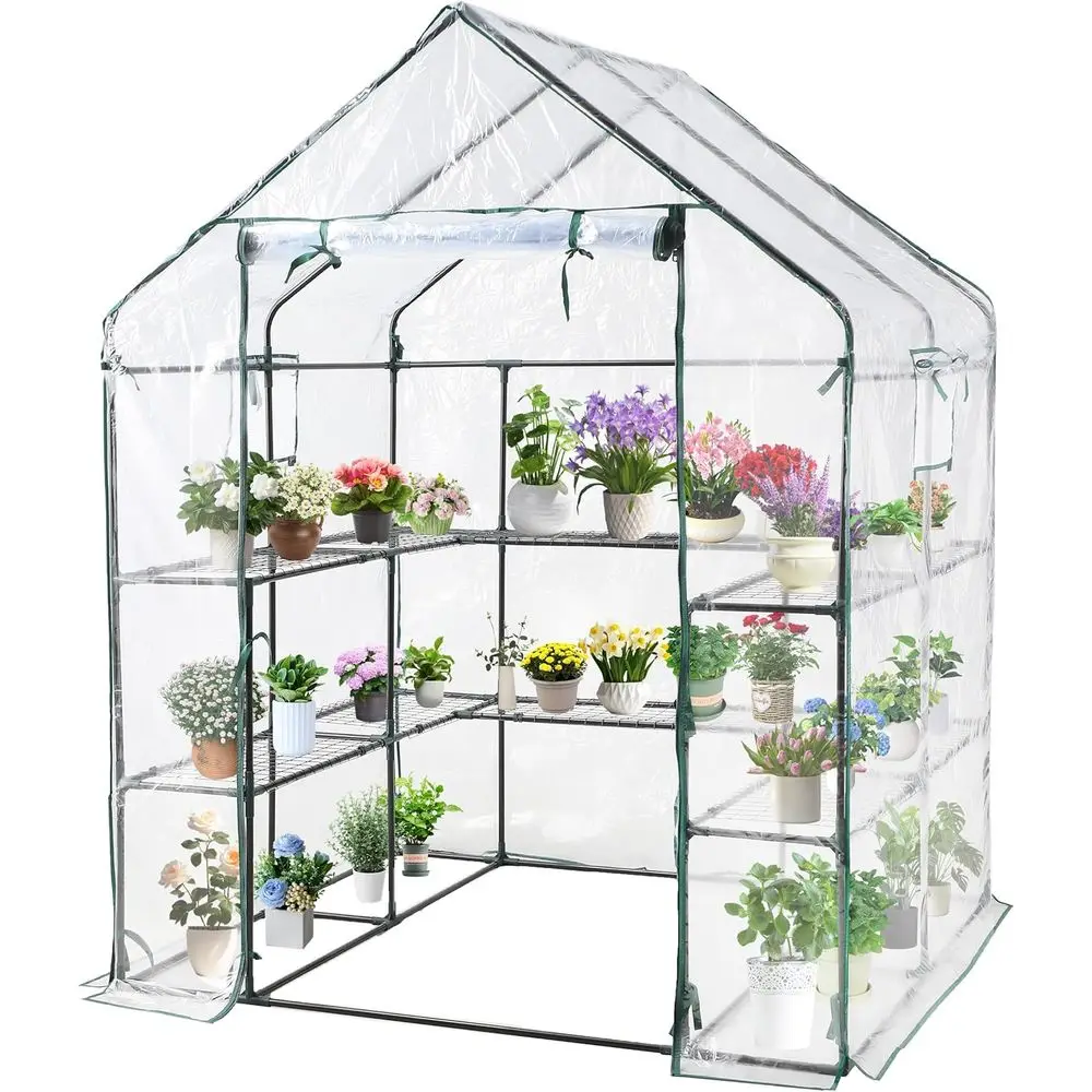 

Walk-in PVC Greenhouse Kit 57x61x80 Inches, Zippered Windows, Mesh Door, Ideal for Indoor or Outdoor Plant Gardening, Clear Cove