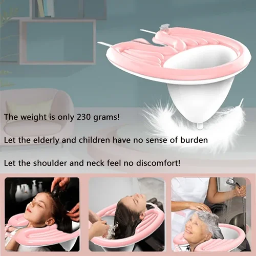 Imagen 2 del producto 1 Juego de lavabo de champú inflable, lavabo para lavar el cabello para mujeres embarazadas, ancianos, almohadilla de champú portátil plegable de PVC, bañera de Spa