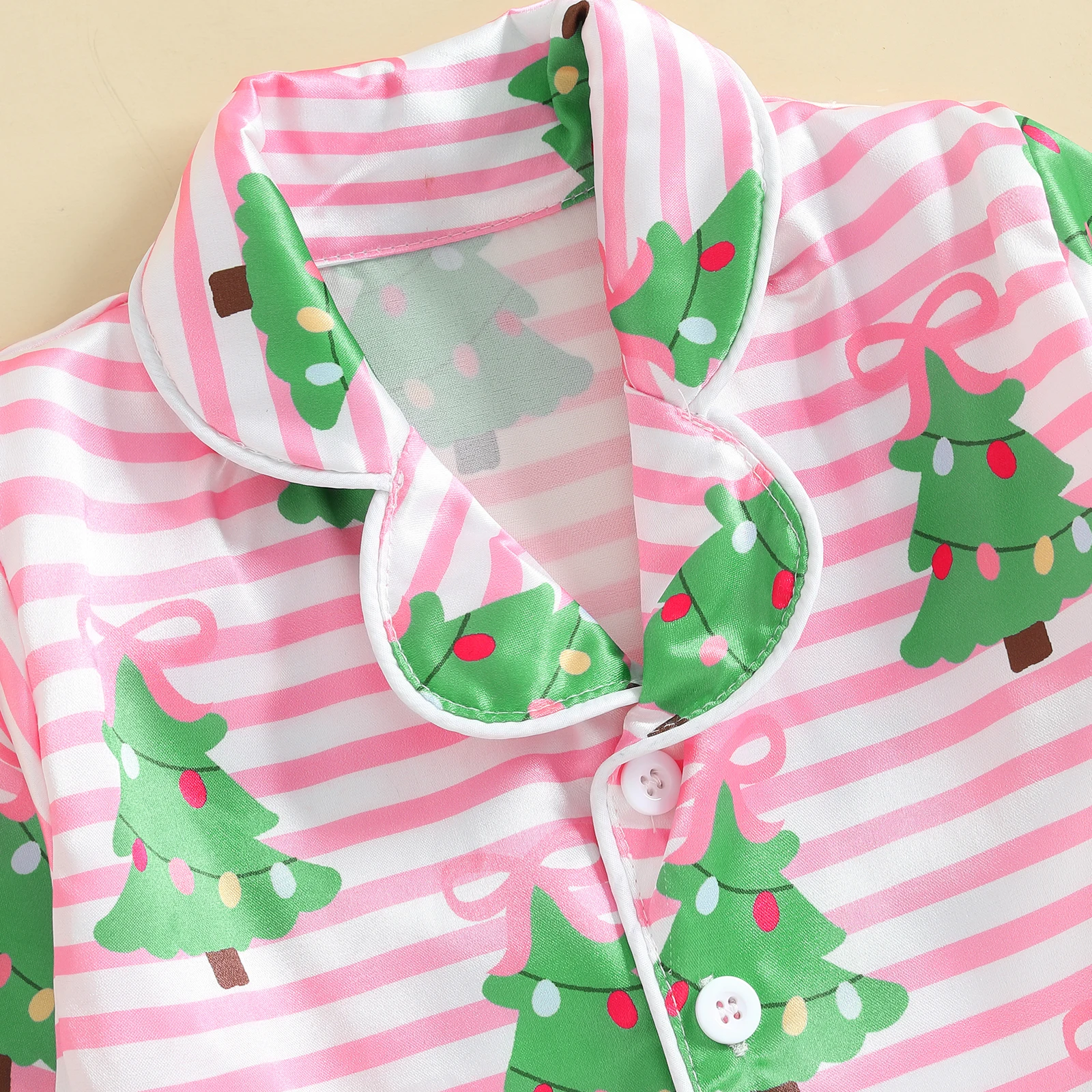 

Kid Girl Christmas Pajama Set, Holiday Tree Fuzzy Trim Long Sleeve Tops and Elastic Waist Pants 2 Piece Sleepwear Outfit