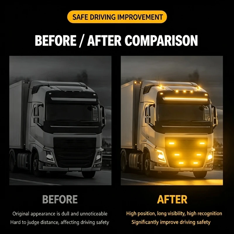 LED Truck Grille Warning Lights, 8-Light Connected Set with Button Control Pad and End-Hole Mounts for 12V and 24V Vehicle X37F