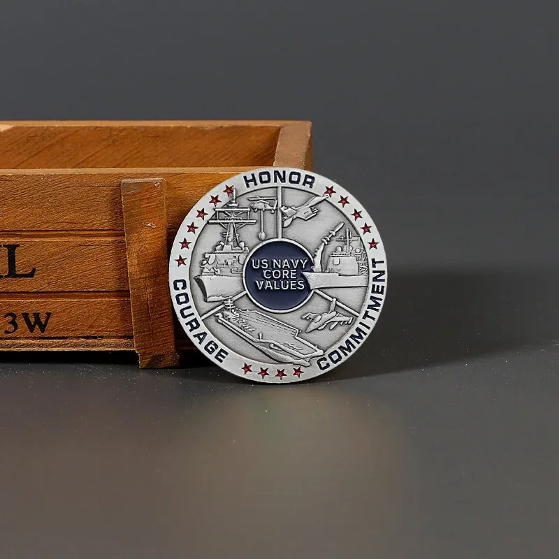 القيم الأساسية للبحرية الأمريكية عملات التحدي المطلية بالفضة الشرف الشجاعة العقيدة تذكارية عملة ديكور المنزل