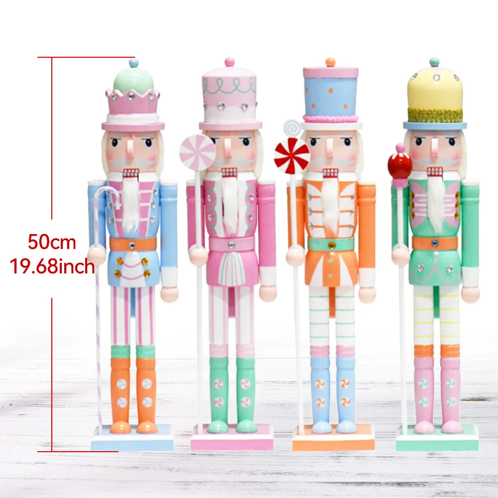 50CM Christmas Nutcracker Soldier Ornament Candy Series Wooden Handicraft Doll Toy Home Office Decoration Statues New Year Gift