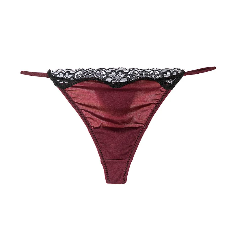 New Fashion Ice Silk Underwear Women Simple Lace Edge Sexy Thin Belt Low Waist Briefs Cotton File Comfortable Breathable Thong