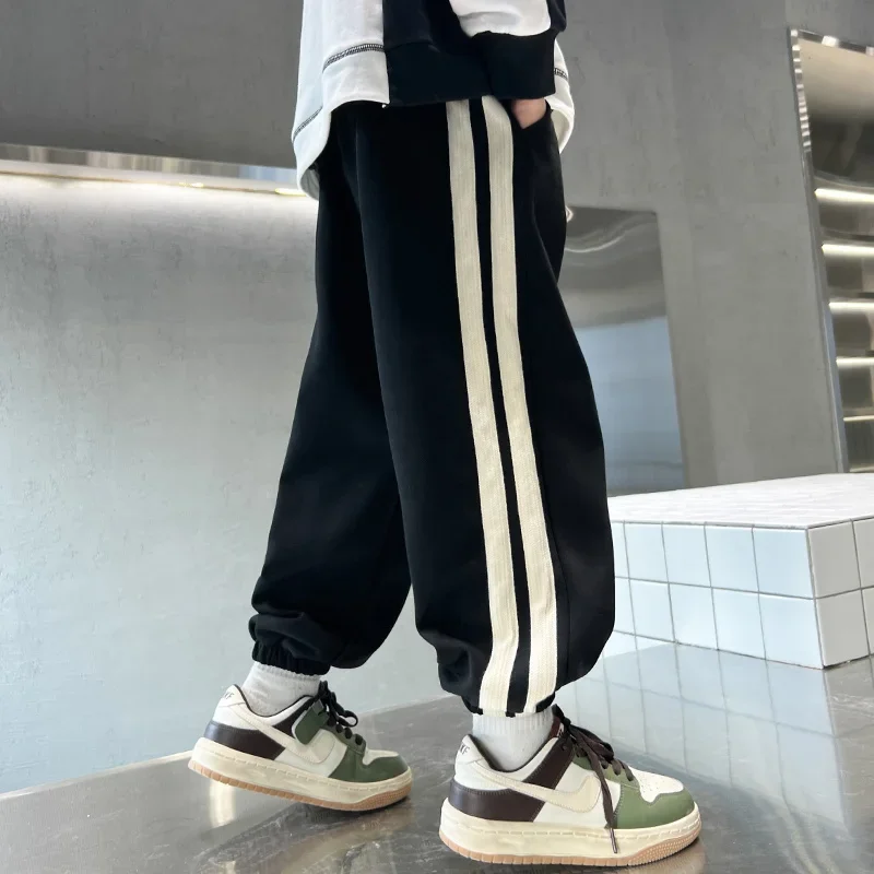 

Child Boy Sports Pants with Side Stripes Sweatpants For Teenager Cotton Trousers Age 5 To 14 Years Korean Spring Autumn Clothes