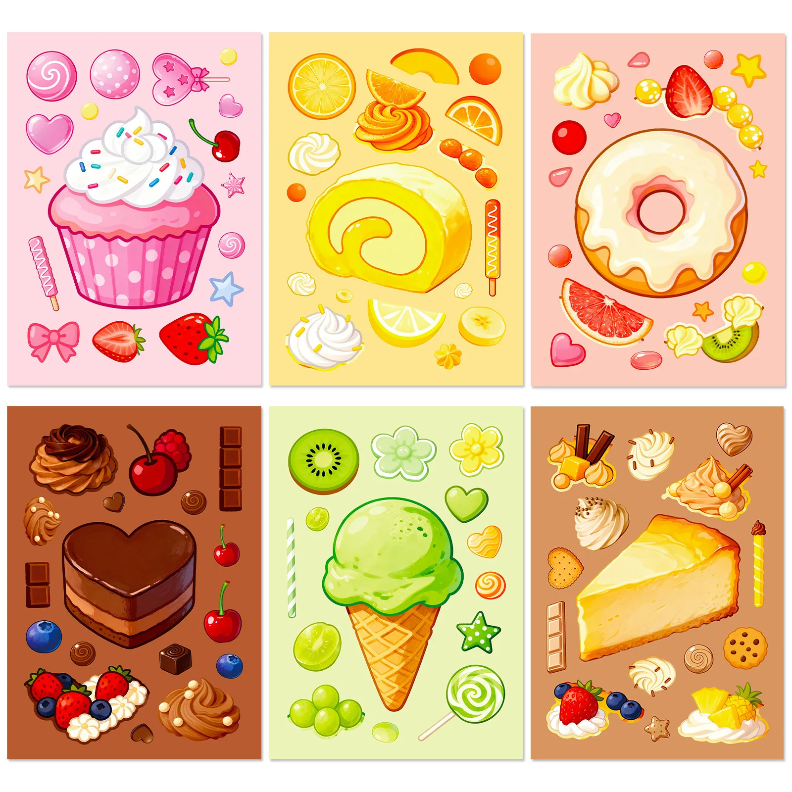 6Sheets Dessert Puzzle Stickers Creative DIY Assemble Decor Stickers for Scrapbook Party