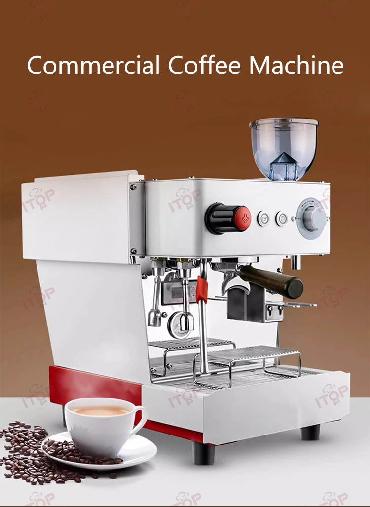 ITOP CM-KB Commercial Semi-Automatic Coffee Machine with Flat Burr Grinder Professional Espresso Machine 4-Hole Steam Milk Froth damai 1000g 3000w electric strong power household automatic flour mill spice grinder coffee bean