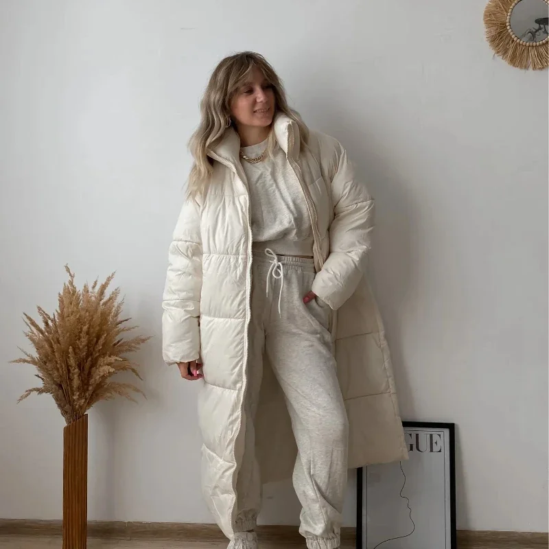 Veste en coton duvet épaissi pour femmes, veste en coton sur le genou, veste en coton de longueur moyenne, version coréenne, hiver 2023