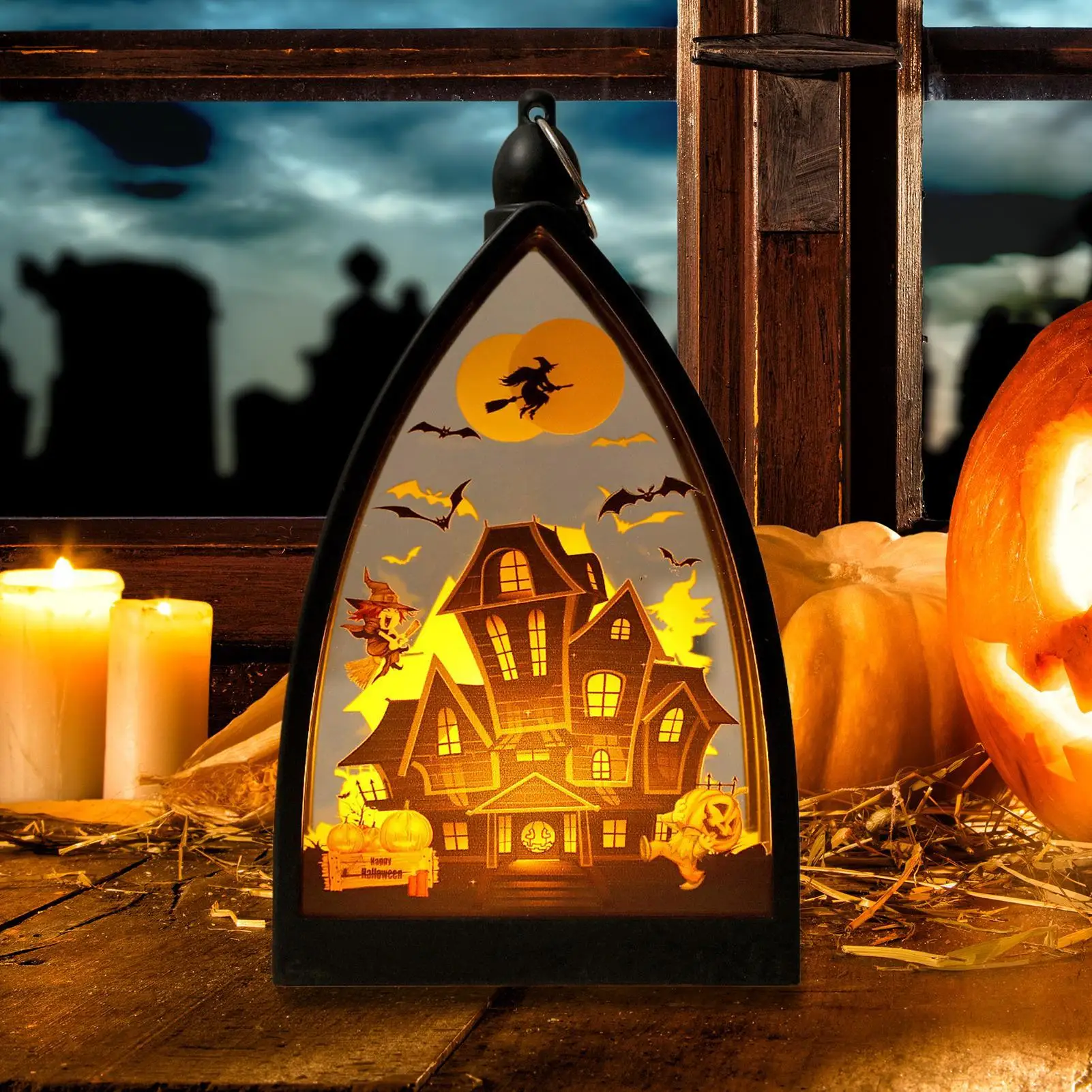 أضواء فانوس الهالوين منضدية الهيكل العظمي اليقطين قلعة فانوس مصباح زخرفة زينة لحديقة الفناء 2025 حفلة معلقة #3