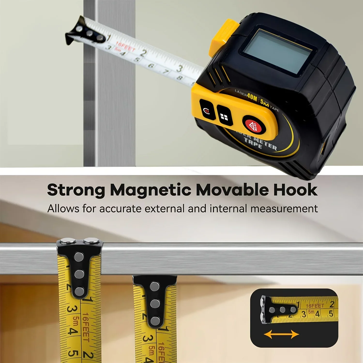 2in 1 Laser Tape Measure, Measuring Tape Self-Locking with Type-C Charging, Measuring Pythagorean, Area, Volume, M/in/Ft