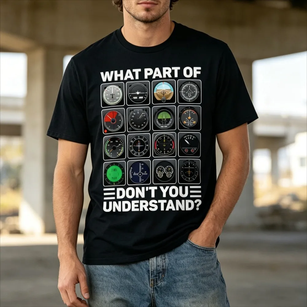 Airline Aircraft Airplane Pilot Tools Instruments Indicators T-Shirt Men Y2K Loose Short Sleeve O Neck Tee Hipster Print Tees