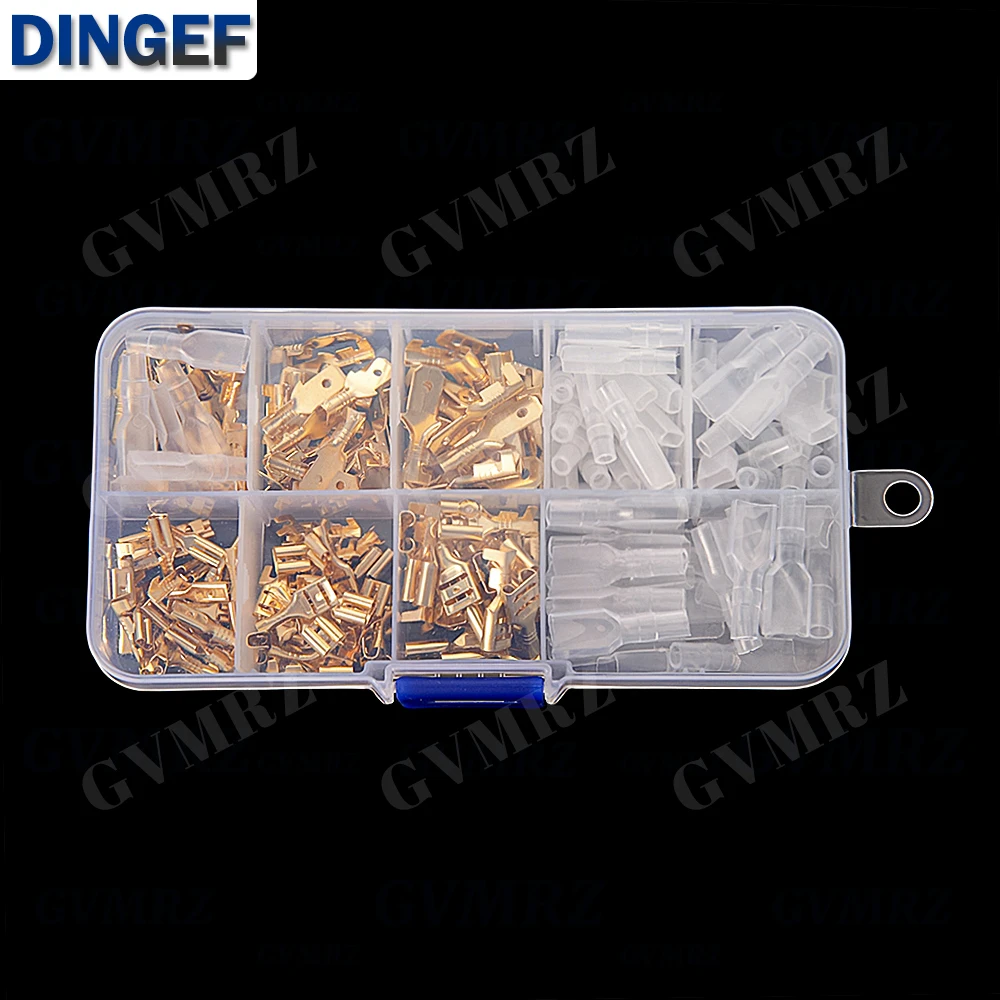 210PCS 2.8/4.8/6.3mm Wire Crimp Terminals Kit Copper Male Female  Spade Connectors Insulated Sleeve Electrical Conector Box