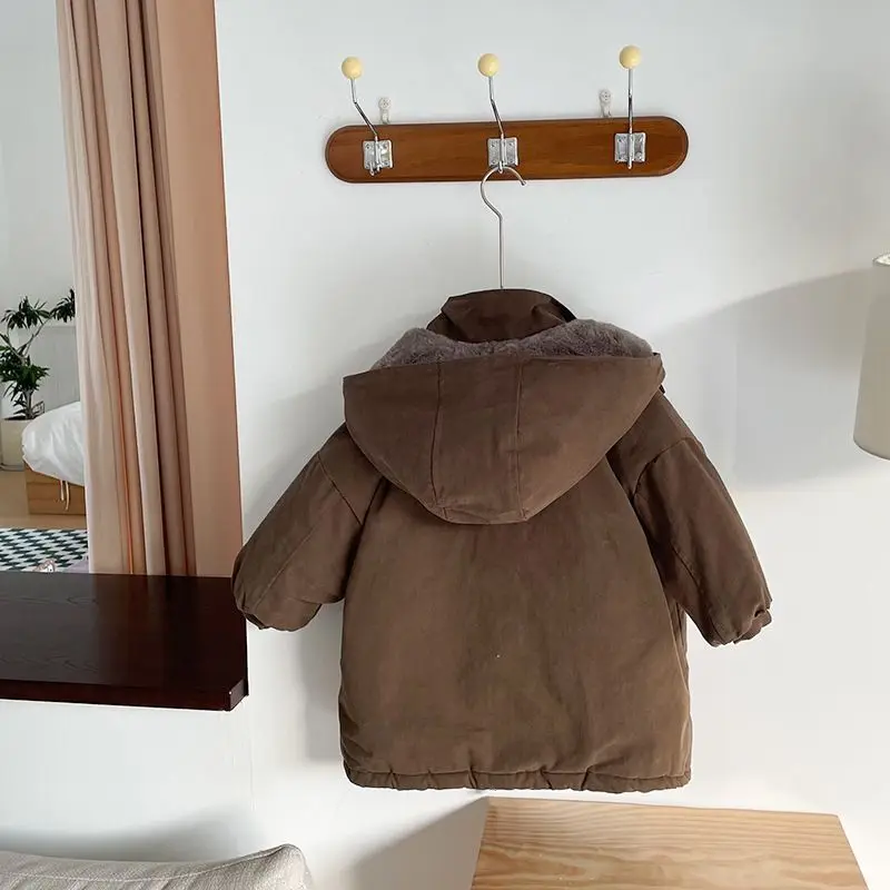 Boys Winter Padded Thickened Jackets Children Casual Cotton Down Coats Big Kids Fur Collar Parkas New Teen Hooded Clothing image 6