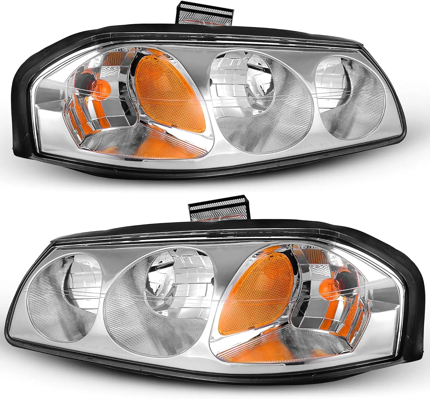 Headlights Assembly Compatible with 2000-2005 Chevy Impala Replacement Headlamp Chrome Housing Clear Lens Amber Reflector