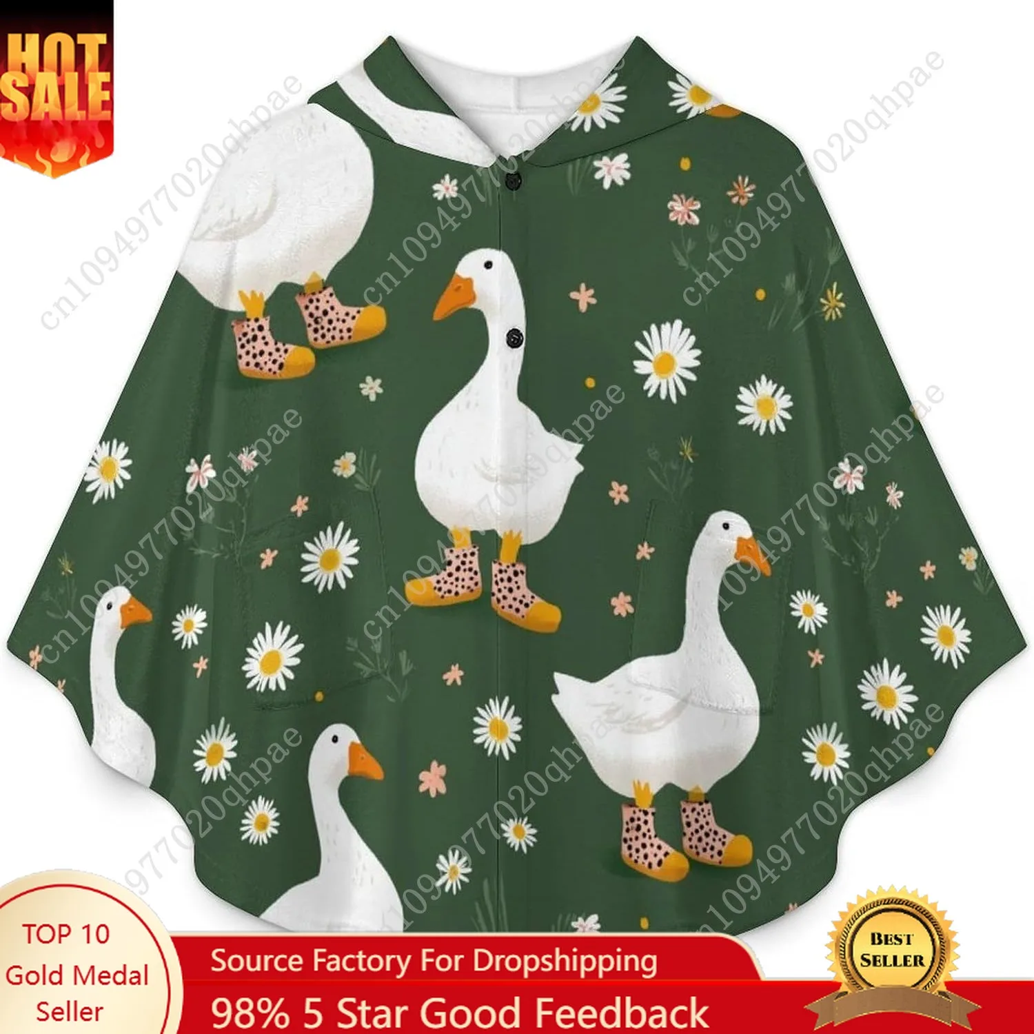 سترة بطانية مريحة من الفلانيل، أحذية Geese Leopard ذات قلنسوة كبيرة الحجم مع جيوب للأطفال والمراهقين