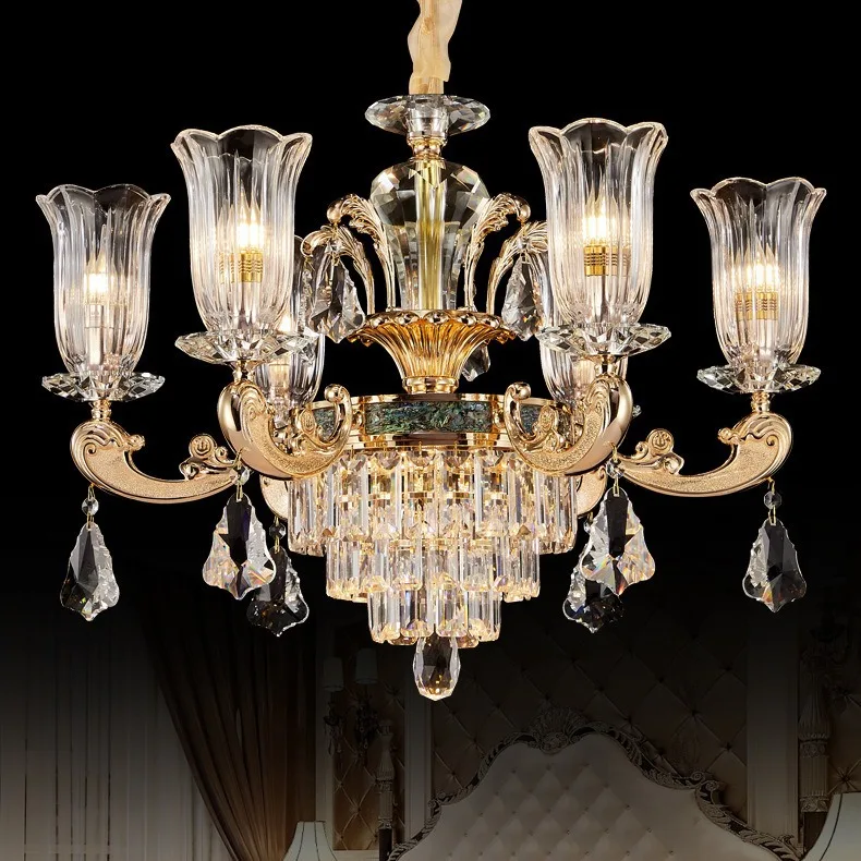 

European-style light luxury crystal lamp villa, duplex floor, chandelier hall, main lamp, dining room, bedroom