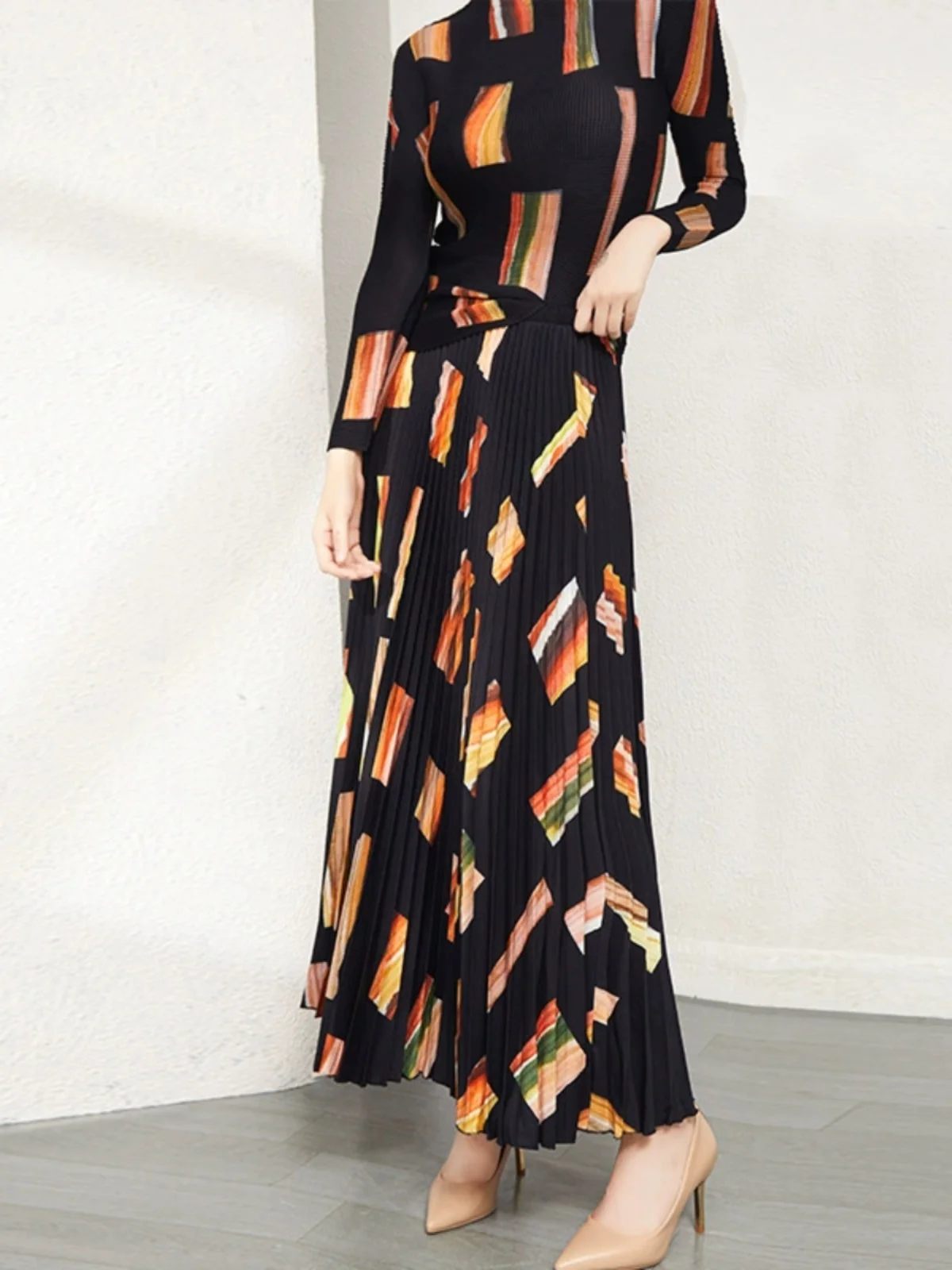 

Круглый топ и юбка Ne Long Sve с модным принтом, комплект из двух предметов, женский высококачественный трансграничный ансамбль