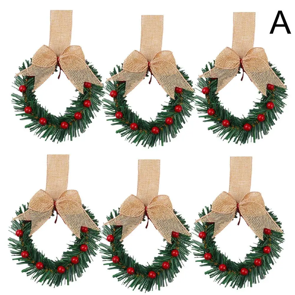 Coronas navideñas para armario de cocina con cinta, 6 uds., Mini corona navideña de hojas verdes artificiales para ventana de Navidad Wal Y9m2