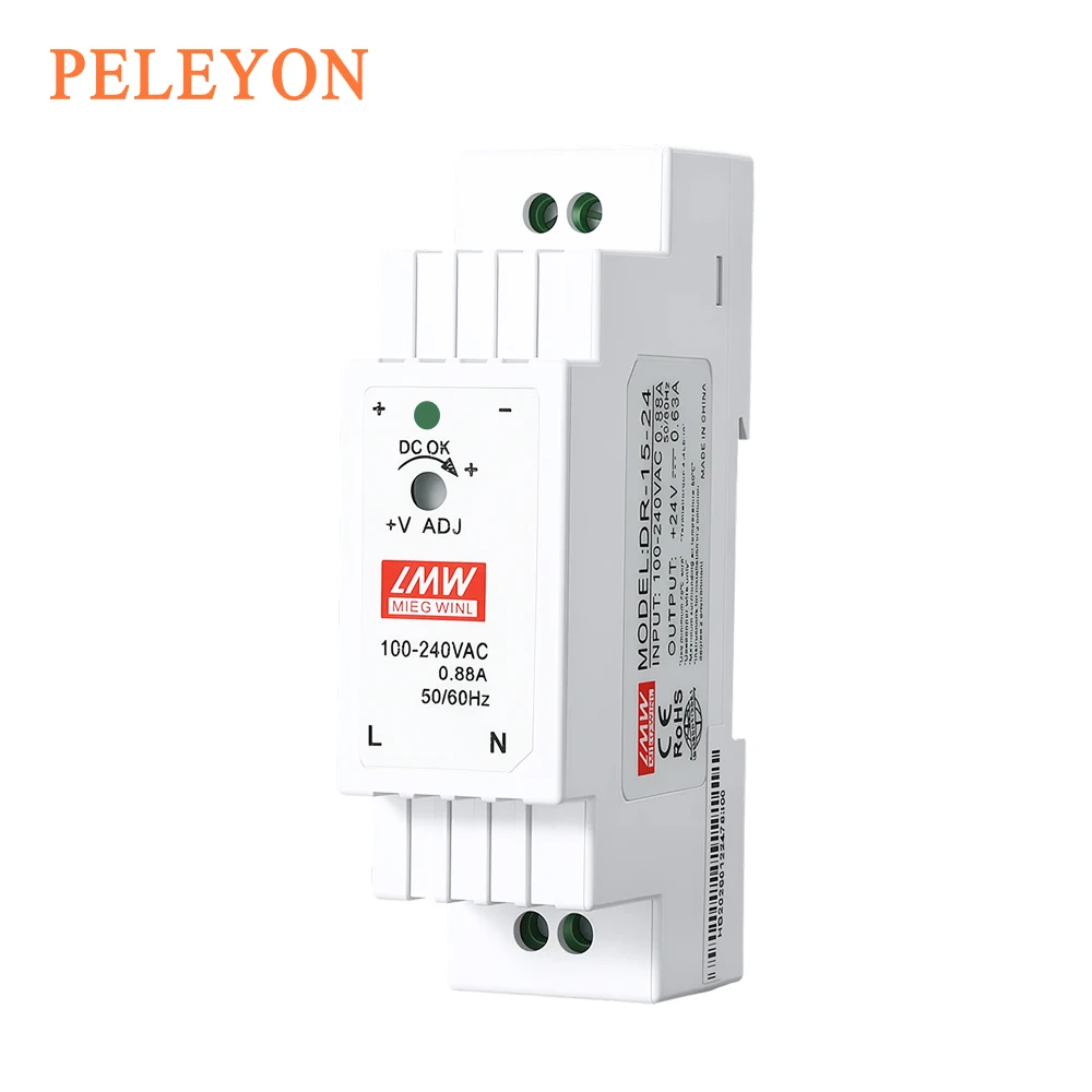 Input 100-240VAC 15W/30/45W/60W Single Output DC 5V 12V 24V Industrial Din Rail Power Supply Switch DR-15/DR-30/DR-45/DR-60