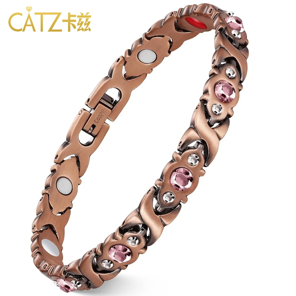 

Lady's Copper Bracelet, Highly Magnetic Bracelet, Featuring Dazzling Square-cut Zirconia, Pure Copper Jewelry Gift