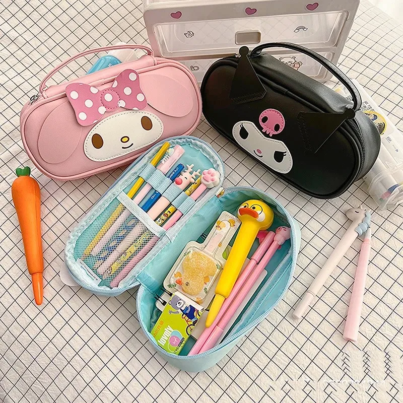 My Melody Sanrio Large Capacity Pencil Case Cartoon Kuromi Student Portable PU Pen Bag school Stationery Supplies Storage Bag