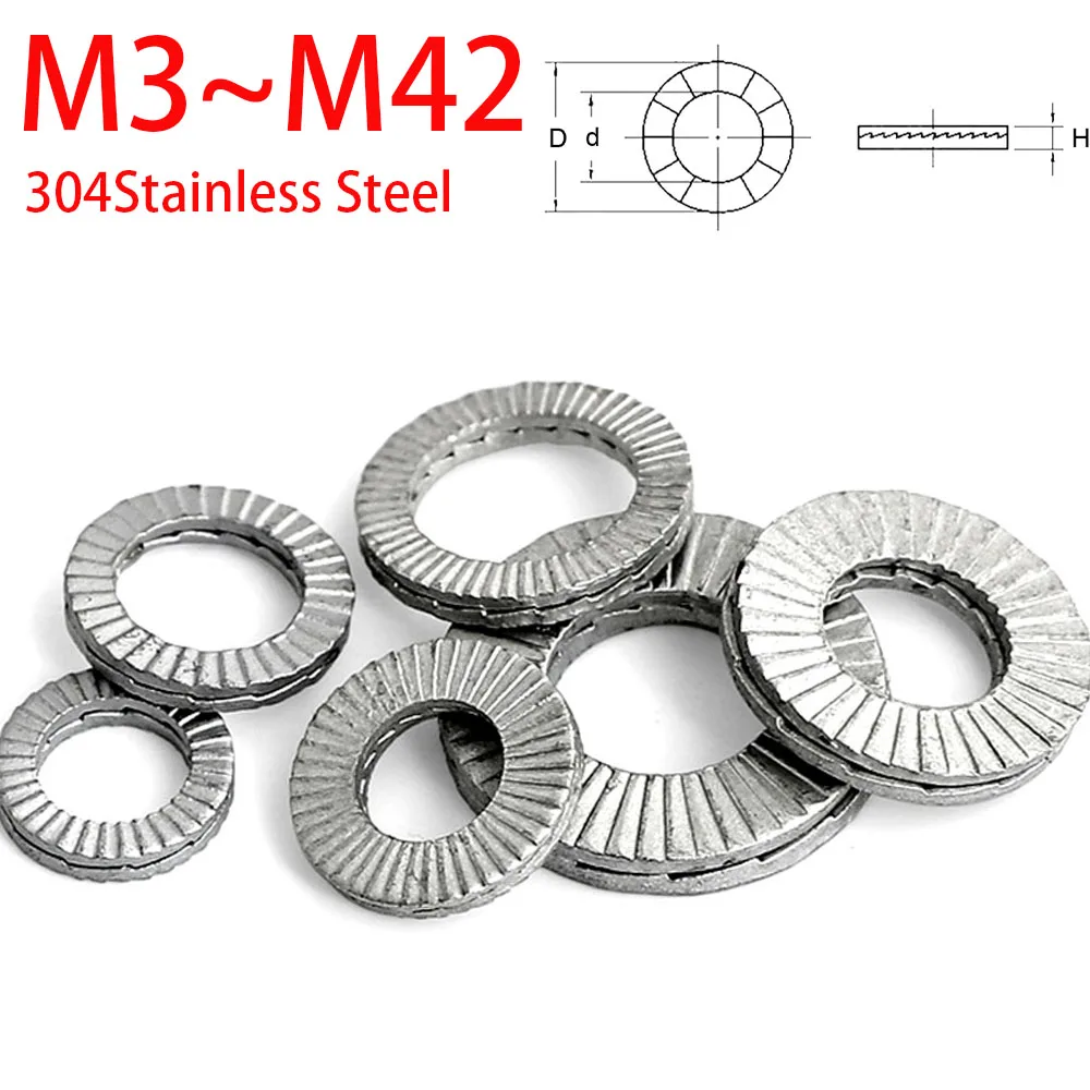 5/2/1pcs 304 Stainless Steel Gasket Double Stack Self-locking Washer Wedge Lock Washer