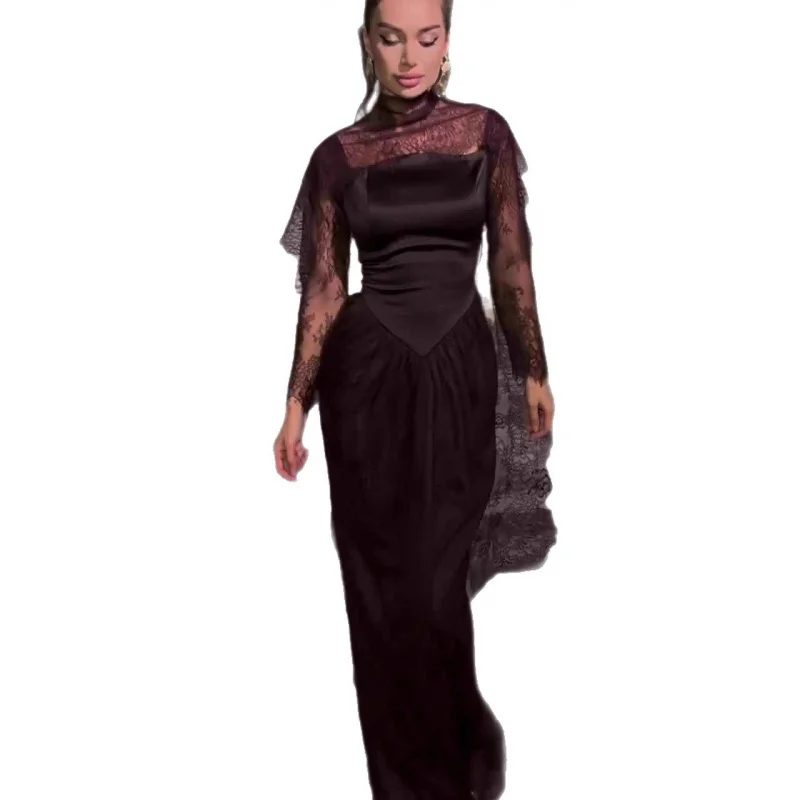 2025New الخريف نمط نوبل أنيقة طويلة الأكمام فستان طويل ثوب فاخر للنساء