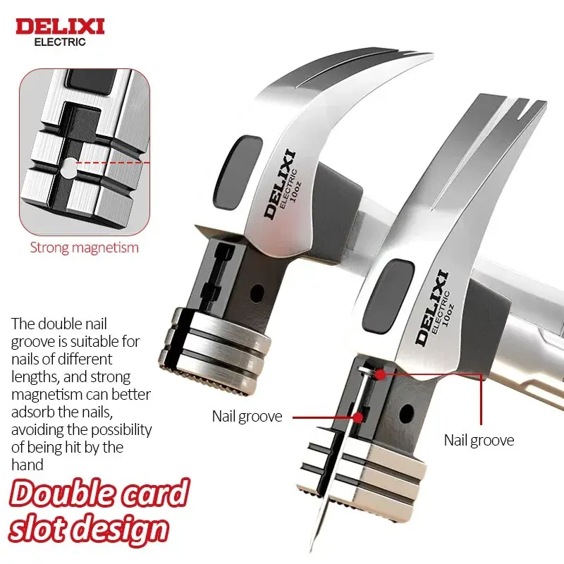 DELIXI ELECTRIC Claw Hammer Woodworking Hammer Nail Up Tool Multi-functional High Carbon Steel Hammer