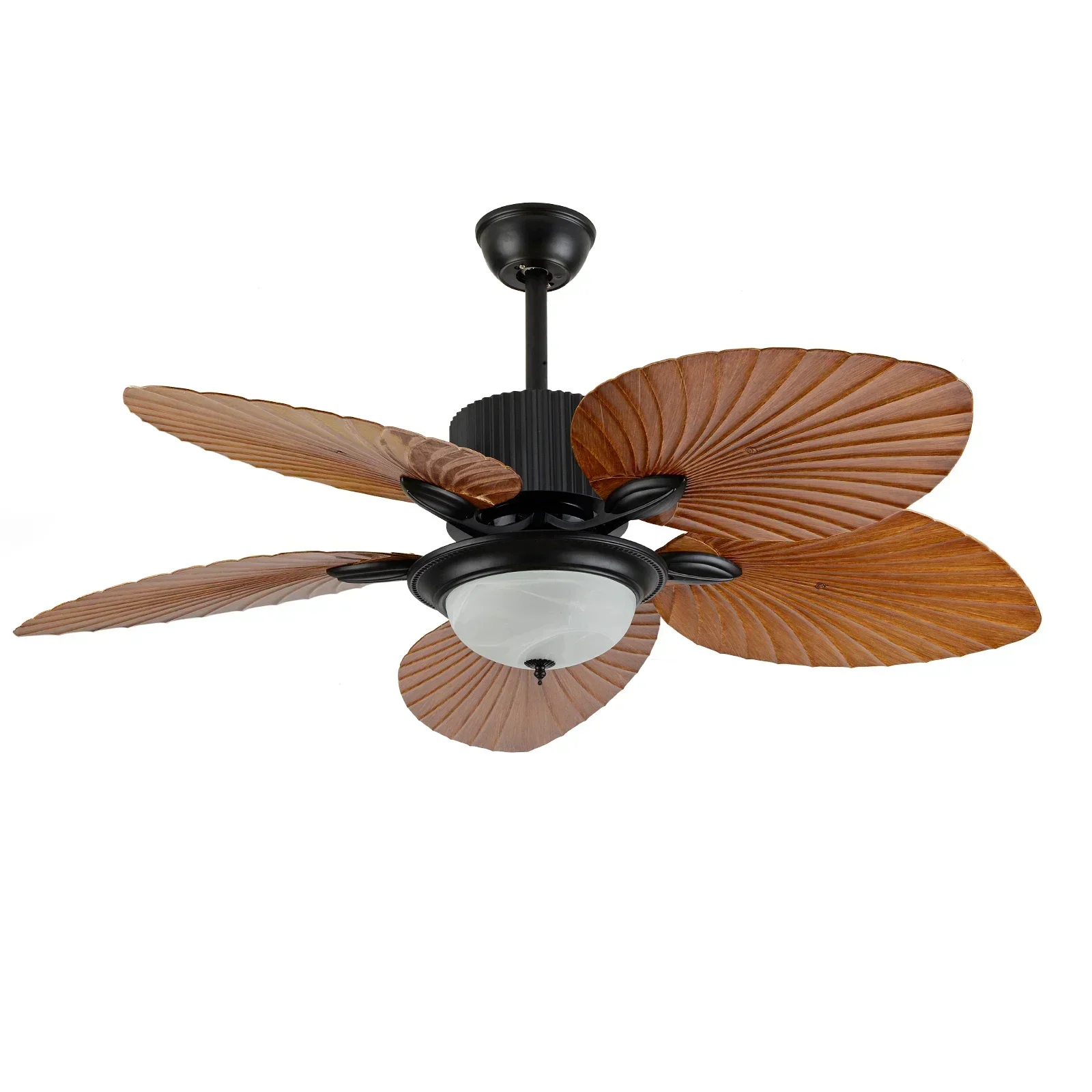 Vintage Palm Leaf Ceiling Fan with  Lights and Remote Control 3 Color Change Lamp Pure Copper Motor Chandelier Fan