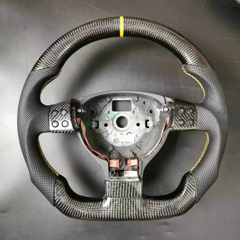 100% Real Carbon Fiber Steering Wheel With Leather For VW Volkswagen Golf 5 Mk5 GTI Passat Maiteng Touran